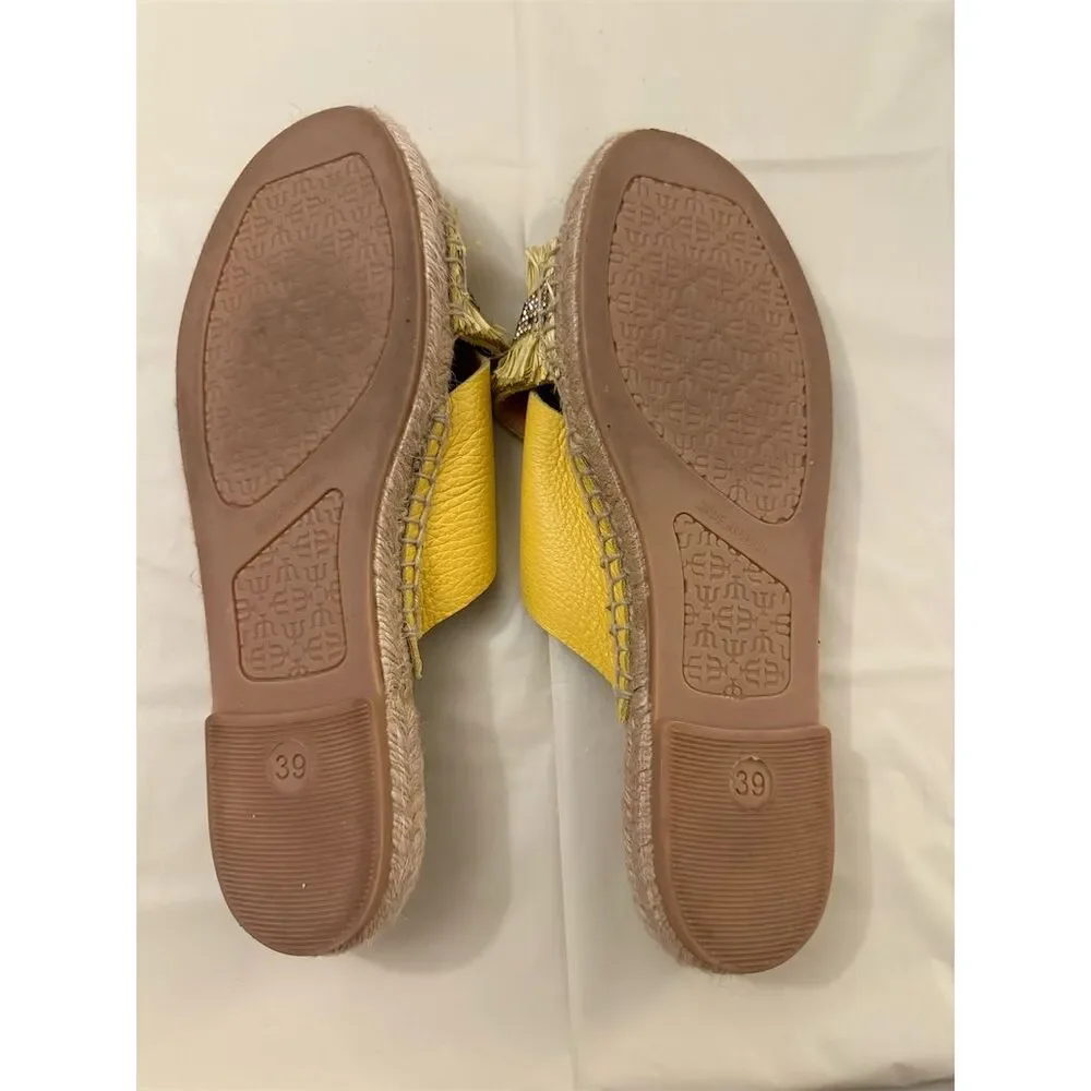 Maypol Women's Yellow Fringed Espadrille Slides‎ Sandals Size 8.5